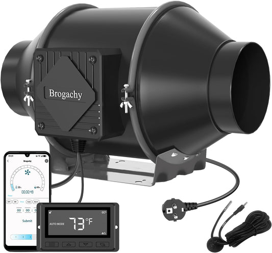 100mm intelligente buisventilator Wifi App, 365 m³/h inlin eafvoerventilator 3000 RPM,Driefasige EC-motor, voor verwarming,koeling, booster, groeitenten, hydroculturen, thuisgebruik.