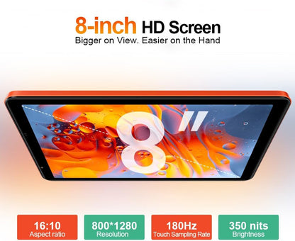 Blackview Zeno 1 8 inch tablet Android 15, 12 GB + 64 GB/2 TB TF, Widevine L1, 6000 mAh, 5G WiFi + 4G LTE Tablet PC, 8 MP + 8 MP, Gemini Al 2.0/OTG/GPS/Hall/3,5 mm Jack/beschermhoes, oranje
