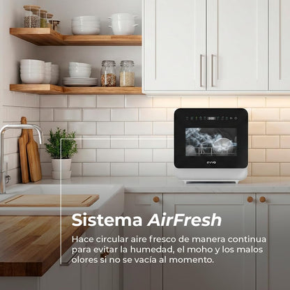 EVVO Mini D Trip 3 Compacte vaatwasser, 3 couverts, energieklasse C, 6 programma's, extra Air Fresh, led-touch-paneel, startvoorkeuze, geen installatie