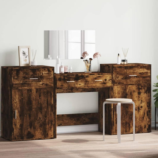 4-Piece Dressing Table Set, Dressing Table with Mirror, Dressing Table, Dressing Table, Dressing Table, Dressing Table, Dressing Table with Storage Space for Bedroom, Oak Wood-Based Oak - QUORE