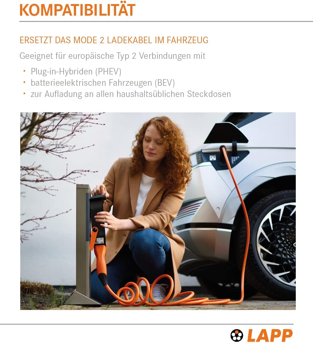 Lapp Mobility dock/mobiele EV oplader voor het huishoudelijk stopcontact/noodlader voor e-auto's/draagbare e-autolader voor onderweg/oplader voor elektrische en plug-in/IP44