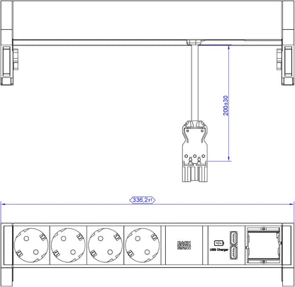 BACHMANN DESK2 4X geaard contact 1x USB-oplader, aluminium