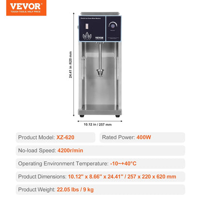 VEVOR IJsmixer met hoge snelheid, 400 W, 4200 omw/min, traploze snelheidsinstelling, van roestvrij staal 304, 3 handbekers, bereidt verschillende ijsaroma's voor, 257 x 220 x 620 mm, zilver