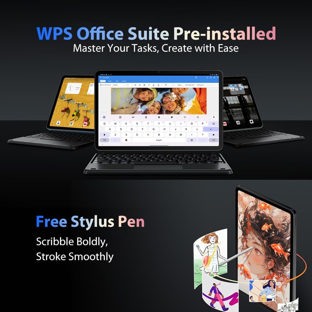 Blackview Mega 2 Android 15 Tablet 12 inch, 24 GB + 128 GB/2 TB uitbreiding, 2.4K FHD+ Gaming Tablet 4G LTE 5G WiFi, 16 MP + 8 MP, 9000 mAh, pc-mode, OTG, FM, hoes + intelligente pen + muis +