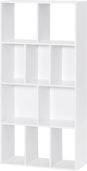 Scandinavische Boekenkast - Opbergkast of Ladderrek - Spaanplaat - 4-Laags Boekenkast - Boekenplankkast - Kubuskast met 10 Open Compartimenten - voor het Tentoonstellen van Boeken in de Woonkamer - 60x20x120 cm - Wit