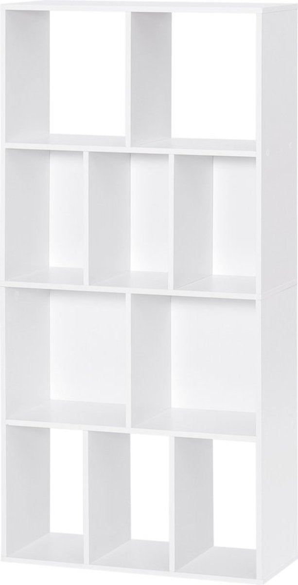 Scandinavische Boekenkast - Opbergkast of Ladderrek - Spaanplaat - 4-Laags Boekenkast - Boekenplankkast - Kubuskast met 10 Open Compartimenten - voor het Tentoonstellen van Boeken in de Woonkamer - 60x20x120 cm - Wit