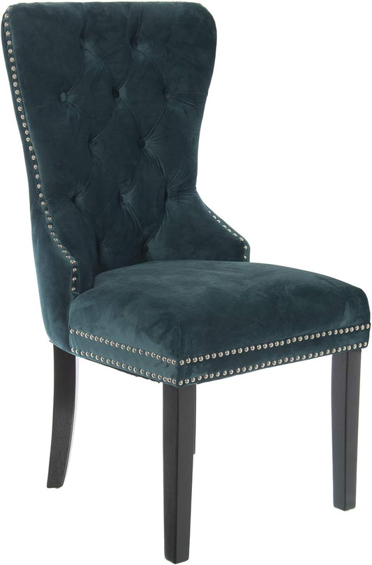 DRW Set van 2 fluwelen stoelen met houten poten in blauw, 52 x 63 x 100 cm