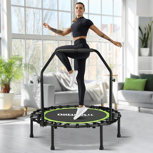 Mini Trampoline – Minitrampoline – Fitness Trampoline – Sporttrampoline – Opvouwbare Trampoline – Verstelbare Handgreep – Stil & Draagbaar – Ø 101 cm - QUORE