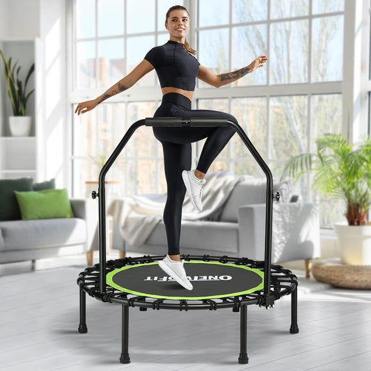 ONETWOFIT Opvouwbare trampoline voor volwassenen, 101,6 cm/106,7 cm/114,3 cm, mini-fitnesstrampoline, stabiele en stille trainingstrampoline met duurzame bungees voor persoonlijke indoor tuintraining