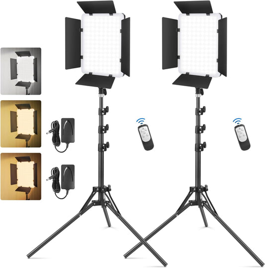2-Pack LED Videolicht Set – Videolamp – Studiolamp – Fotolamp – Paneellamp – Bi-Color 2700K tot 6500K – Dimbaar van 10% tot 100%
