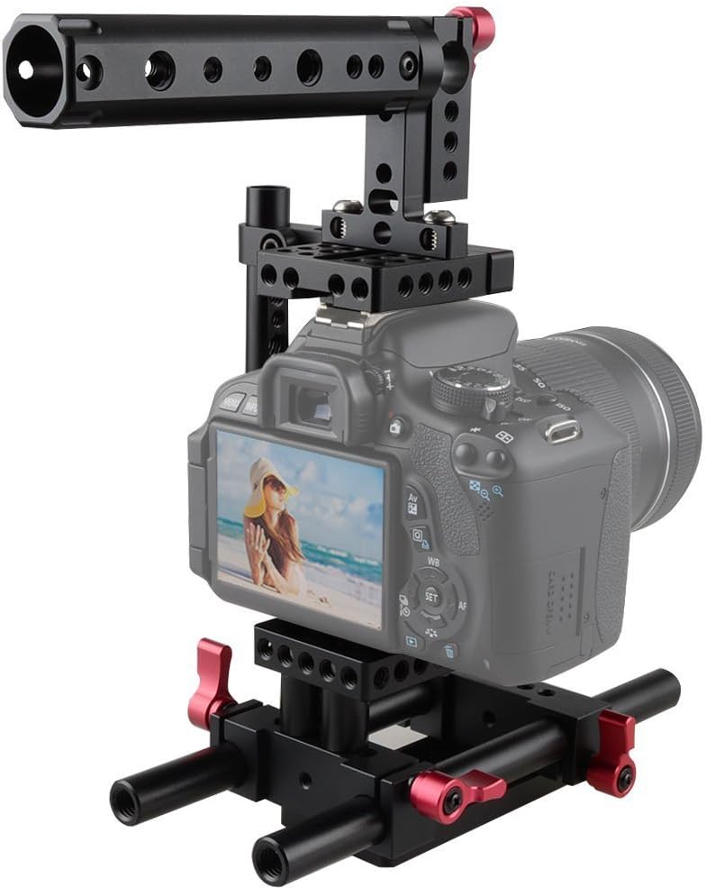 CAMVATE Camera Cage Rig Top Handvat Statief Mount Plaat voor Nikon Sony Panasonnic (rood)