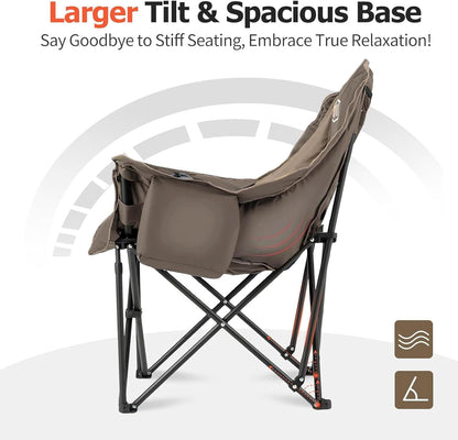 OVERMONT Extra grote inklapbare campingstoel, campingsofa, belastbaar tot 204 kg, opvouwbare campingstoel, gevoerd met bekerhouder, koeltas, hoge rugleuning, voor outdoor, indoor, camping, tuin, kaki