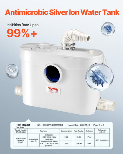 VEVOR 900 W Toilet Reduction Pump Head 12 m with 4 Water Inputs, Wastewater Drainage Machine for Toilet, Basement, Shower, Washbasin, Laundry