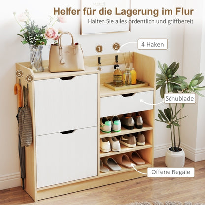 Schoenenrek – Schoenenkast – Schoenenopberger – Schoenenbank – Schoenrek Hout – Natuurlijk Hout – Kantelbare Lade – 14 Paar Schoenen