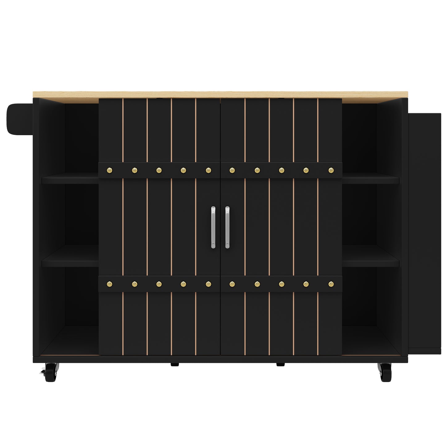Keukenwagen – Keukentrolley – Keukenkar – Desserte – Werkbladwagen – Inklapbaar Werkblad – Veel Opbergruimte – Zwart Met Houtlook – 110x42x90 cm