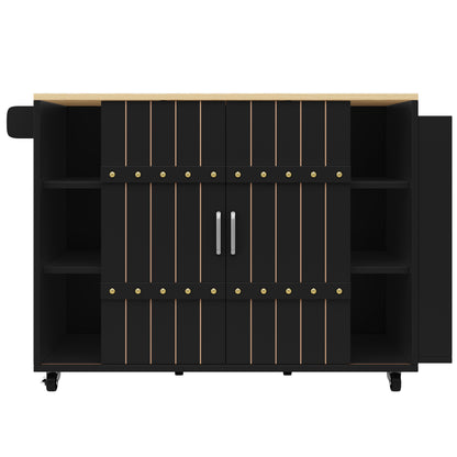 Keukenwagen – Keukentrolley – Keukenkar – Desserte – Werkbladwagen – Inklapbaar Werkblad – Veel Opbergruimte – Zwart Met Houtlook – 110x42x90 cm