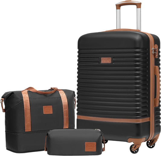 COOLIFE Koffer trolley koffer reiskoffer van ABS harde schaal trolley 4 wielen TSA-slot De koffer bevat 1 reistas en 1 toilettas, zwart/bruin, Mittlerer Koffer-Set 3tlg, Koffer Trolley Koffer