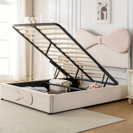 Ledikant – Tweepersoonsbed – Bedframe – Meegroeibed – Slaapbed – Verstelbaar Hoofdbord – Metalen Lattenbodem – 140x200 cm – Beige Roze