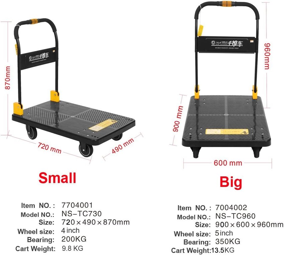 N&S Tool N&S Platformwagen voor zwaar gebruik, 200 kg, eenhandige vrachtwagenwagen met Mute Wheels Platformwagen