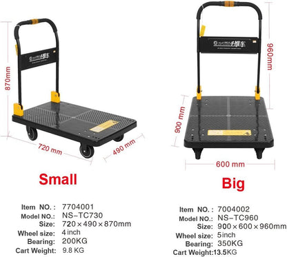 N&S Tool N&S Platformwagen voor zwaar gebruik, 200 kg, eenhandige vrachtwagenwagen met Mute Wheels Platformwagen