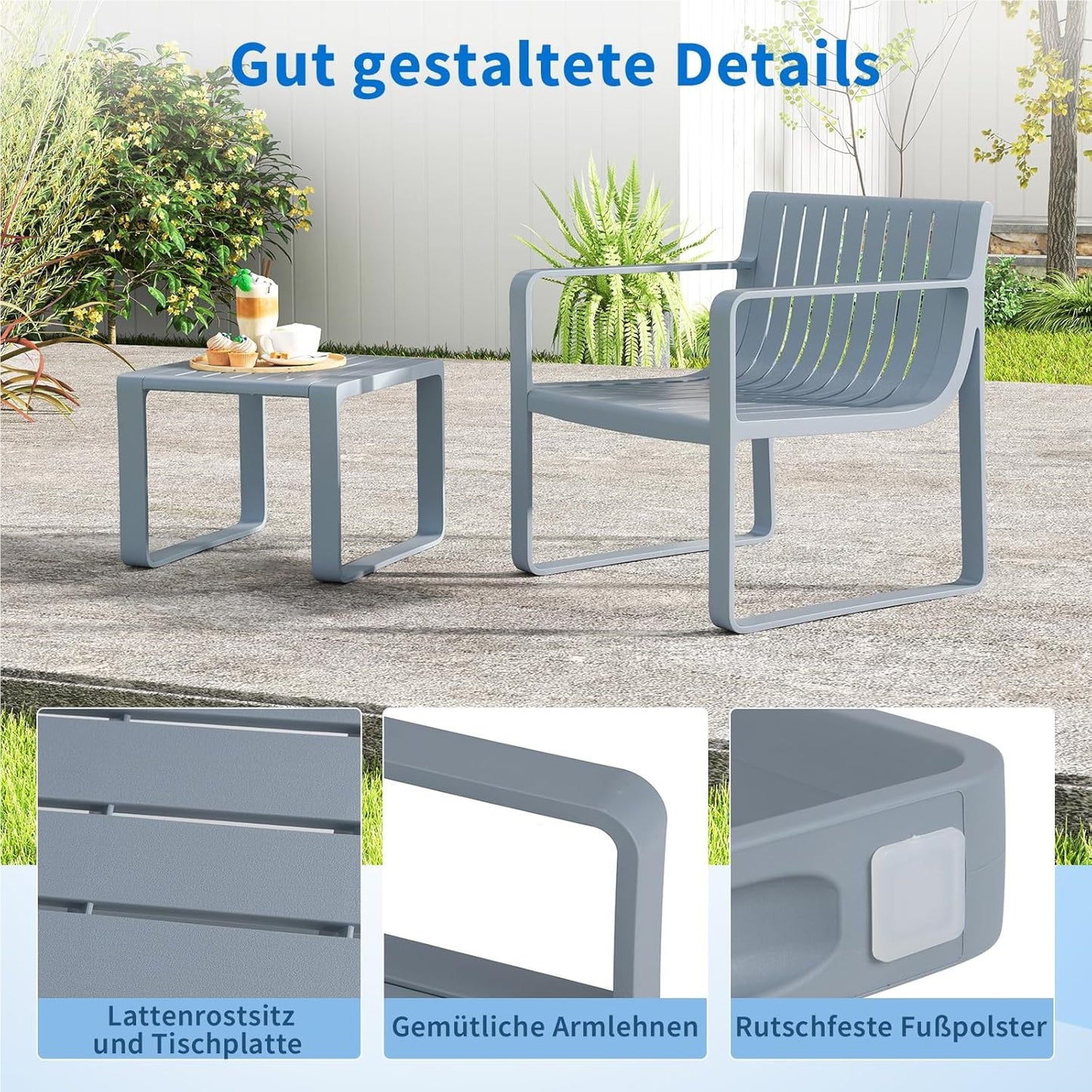 Tuinmeubelset 2-Delig – Balkonset – Tuinstel – Terrasmeubilair – Tuinstoel Met Tafel – Weerbestendig PP Materiaal – Ergonomische Stoel