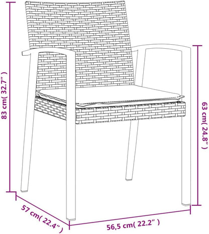2 Pieces Synthetic Rattan Garden Chairs with Cushions, 56.5 x 57 x 83 cm, Robust Steel Structure, Durable Material, Waterproof and Easy to Clean - QUORE