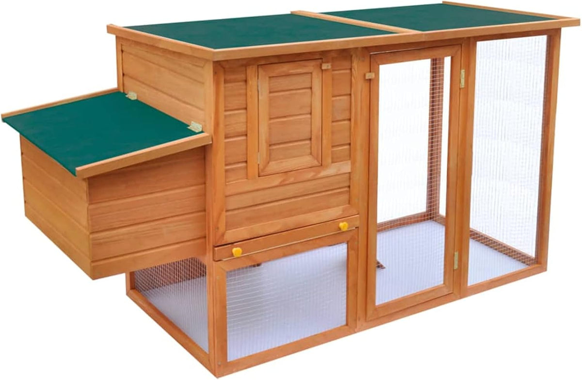 Outdoor Chicken Coop Large Wooden with Closed Door and Rabbit Space, Large Chicken Coop Made of Wood with 1 Egg Cage, 192 x 75 x 103 cm