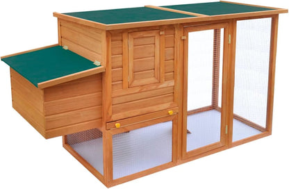 Outdoor Chicken Coop Large Wooden with Closed Door and Rabbit Space, Large Chicken Coop Made of Wood with 1 Egg Cage, 192 x 75 x 103 cm