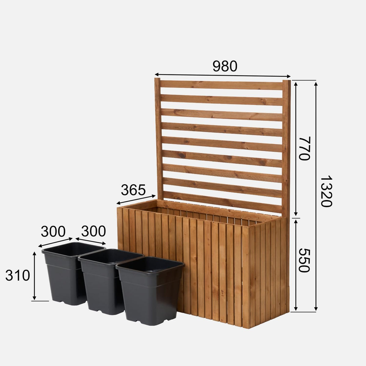 Trellis Planter with Planter, Wooden Flower Box for Garden, Balcony, Patio, Raised Bed with 18 L Plastic Plant Insert (Vertical Brown, 98 x 36 x 55 cm H130) - QUORE