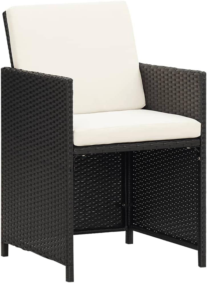 Set of 4 Polyrattan Garden Chairs Black with Cushions, Steel Frame and Modern Design for Outdoor Use Comfortable and Durable Dining Set with Armrests - QUORE