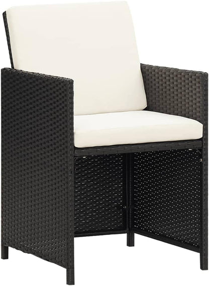 Set of 4 Polyrattan Garden Chairs Black with Cushions, Steel Frame and Modern Design for Outdoor Use Comfortable and Durable Dining Set with Armrests - QUORE