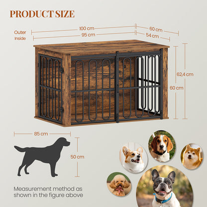 Heavy-Duty Wooden Dog Crate Furniture - Dual-Purpose Pet Cage & Side Table with Sliding Doors, Large Entry/Exit, Sturdy Wooden Construction, Space-Saving Design for Small/Medium/Large Dogs - Ideal for Living Room, Bedroom, Of