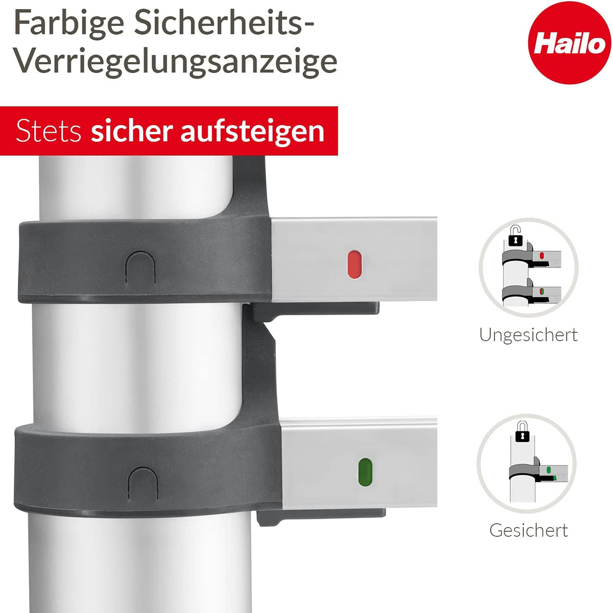 Hailo T80 FlexLine aluminium veiligheidstelescopische ladder - uittrekbare ladder met 9 sporten - werkhoogte tot 340 cm - gewicht 8,1 kg - zilver