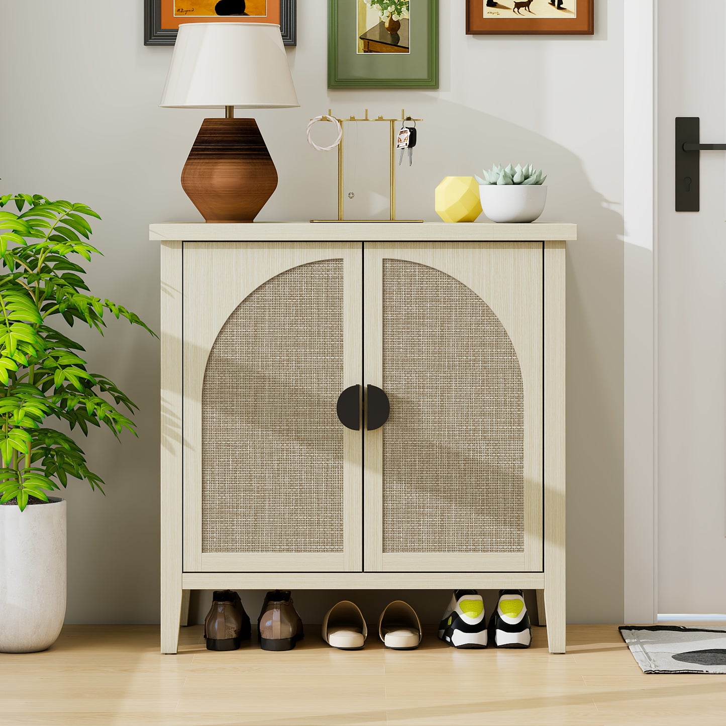 Kast – Opbergkast – Dressoir – Bijzetkast – Kastenmeubel – Natuurlijke Rotan – Licht Beige – Compact & Duurzaam