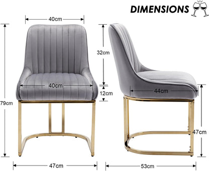 Fluwelen Stoelen – Eetkamerstoelen – Bureaustoelen – Leunstoel – Zetels – Set van 4 – Zacht Fluweel – Robuuste Metalen Poten – Modern Grijs - QUORE
