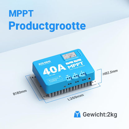 Redodo 40 Amp MPPT 12V/24V DC Input Solar Laadregelaar met ingebouwde Bluetooth-module, parameter verstelbare LCD-scherm LED-indicatoren
