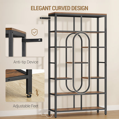 Boekenkast – Vakkenkast – Staande Plank – Roomdivider – Opbergkast – Vintage Bruin-Zwart – 7 Lagen Met 9 Planken – Stevig Stalen Frame 30x100x180 cm