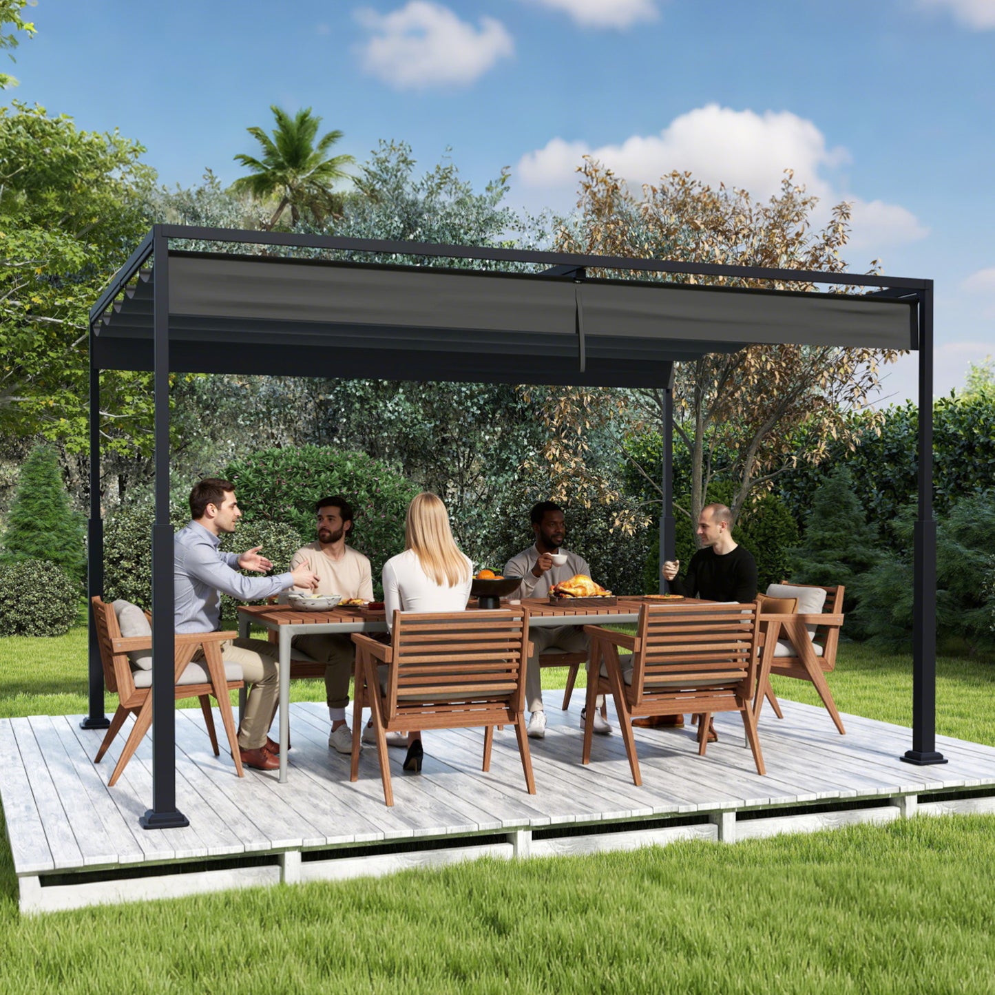 Pergola – Tuinoverkapping – Prieel – Terrasoverkapping – Balkonoverkapping – 3 x 3 meter – Stevig Metalen Frame – Verstelbare Schaduw