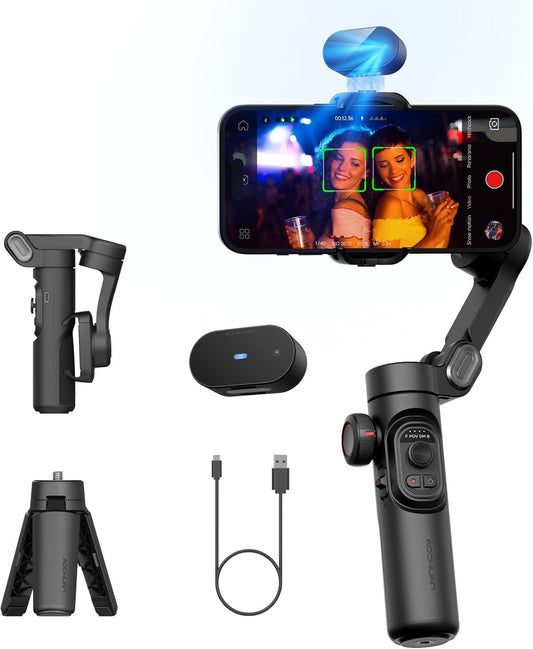 AOCHUAN Telefoongimbal voor iPhone/Android, 3-assige AI-trackingsensor, focuswiel, 8.0 anti-shake voor video-opname