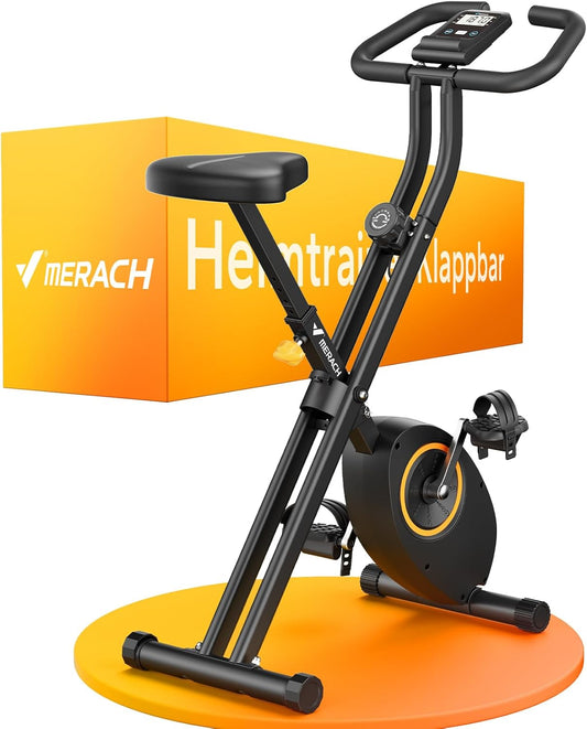 MERACH Opvouwbare hometrainer, hometrainer met lcd-display, 16 niveaus magnetische weerstand, opvouwbare stationaire hometrainer, comfortabele zitting, ruimtebesparend, 136 kg