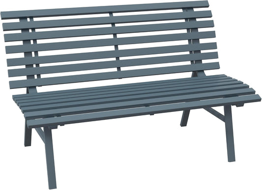 Outsunny 2-Sitzer Garden Bench Alu, wetterfest Sitzbank, UV-Resistant Gartenmöbel mit Lamellen-Design, Parkbank 240 kg load bar, Balcony Bench for Balcony Terrasse, Garten, 123x67x79 cm, Blau