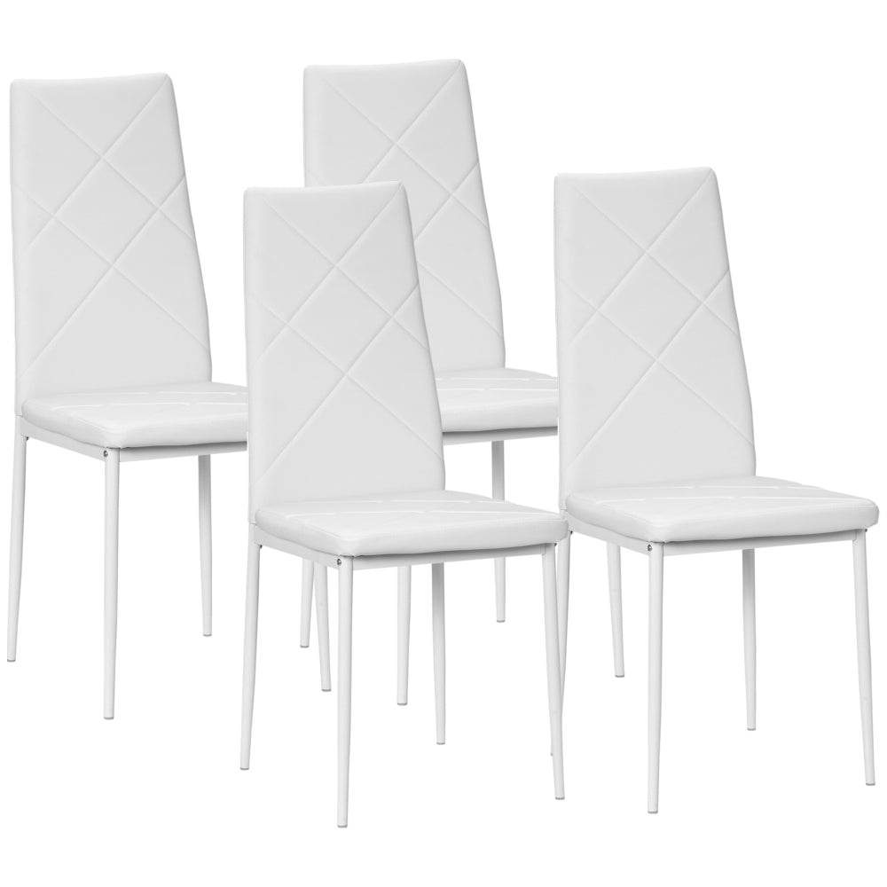 Eetkamerstoel – Keukenstoel – Stoel – Kuipstoel – Gestoffeerde Stoel – Set Van 4 – Kunstleer Wit – Stalen Onderstel – Comfortabel & Duurzaam