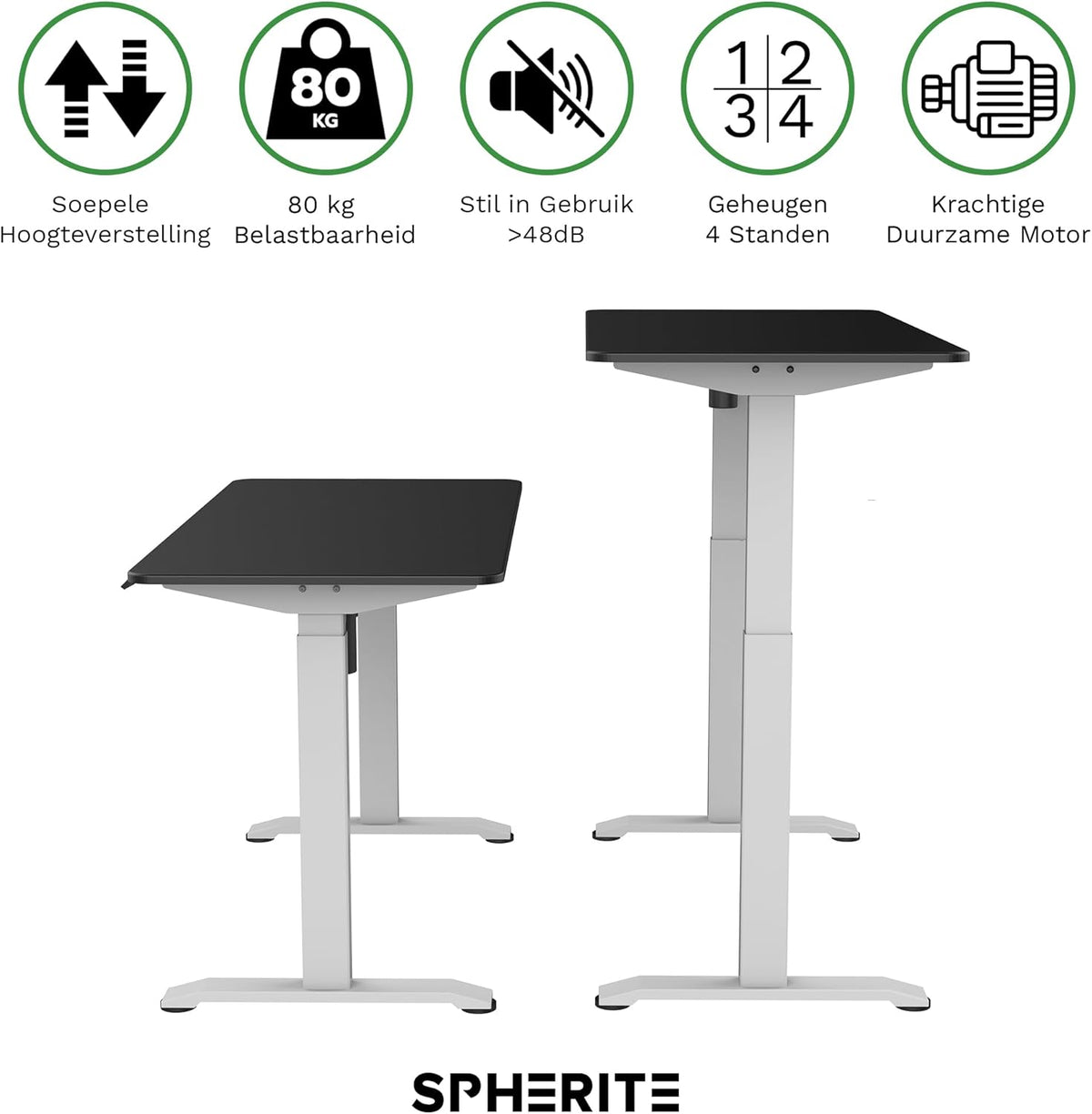 STABUREAUS Seat Stand Desk Electrically Adjustable with 4 Memory Modes | Desktop 118 x 60 cm | White - Intense Black | Height 72-117 cm - QUORE
