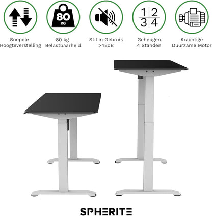 STABUREAUS Seat Stand Desk Electrically Adjustable with 4 Memory Modes | Desktop 118 x 60 cm | White - Intense Black | Height 72-117 cm - QUORE
