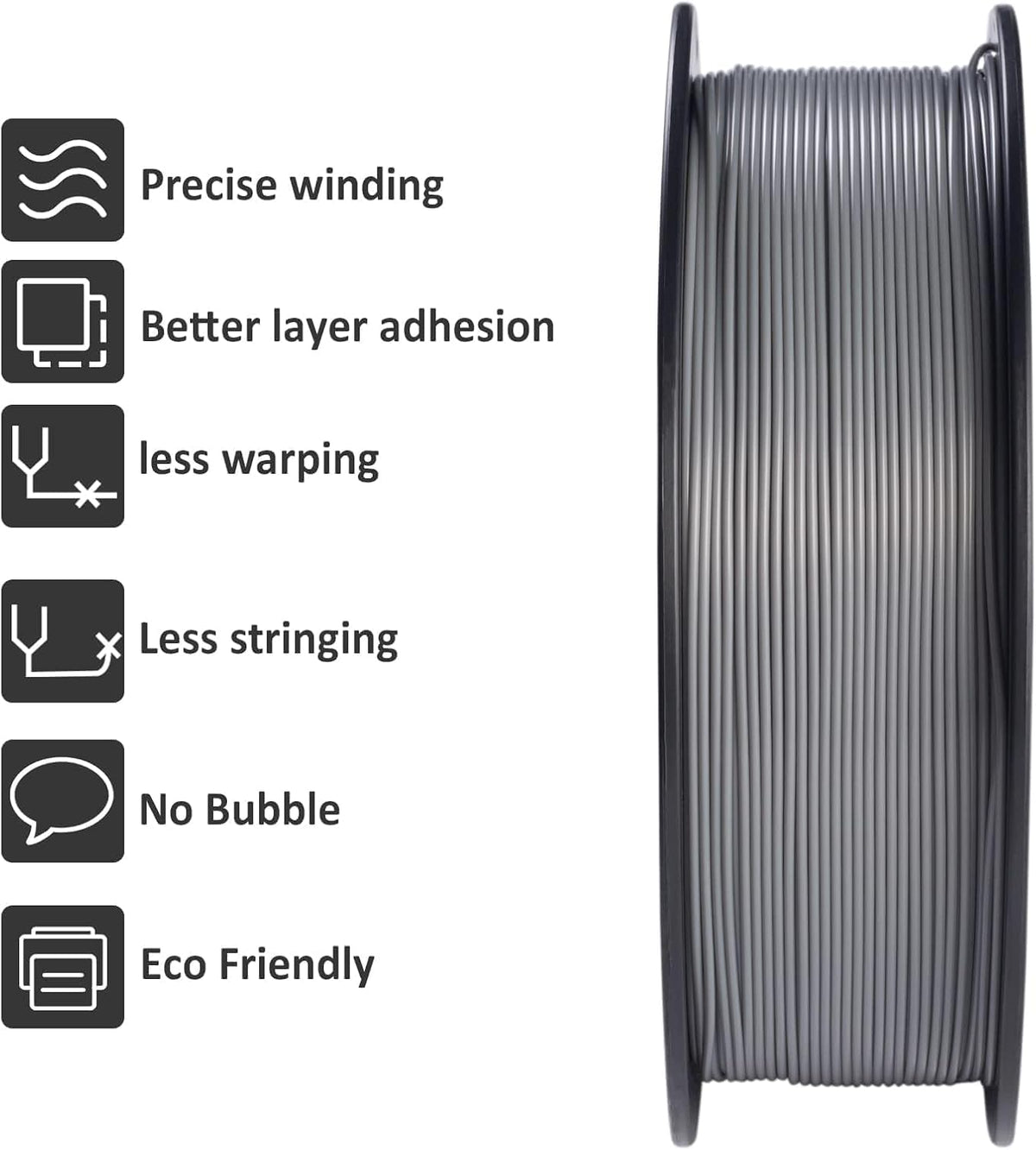 PLA Filament Grijs – 3D Printer Filament – 3D Printdraad – PLA Draad – 3D Printer Materiaal – 10 x 1 kg Spoelen – Hoge Nauwkeurigheid +/- 0,03 mm – Vacuümverpakt Met Droogmiddel
