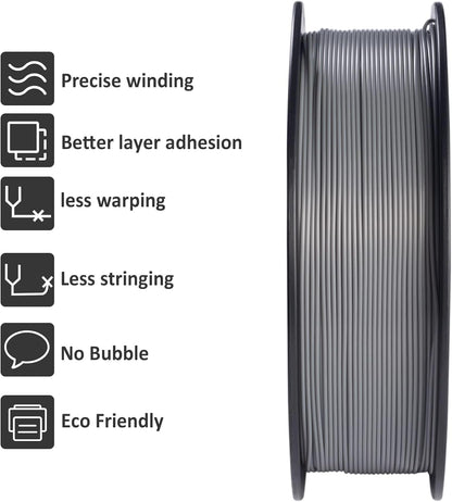 PLA Filament Grijs – 3D Printer Filament – 3D Printdraad – PLA Draad – 3D Printer Materiaal – 10 x 1 kg Spoelen – Hoge Nauwkeurigheid +/- 0,03 mm – Vacuümverpakt Met Droogmiddel