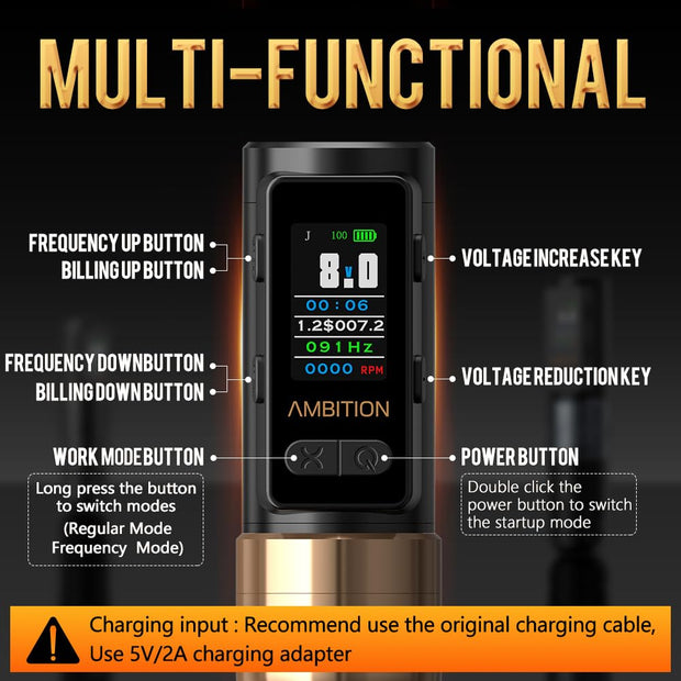 Soldier Max Gold - Tattoo Machine - Tattoo pen - Tattoo Set - Complete set for beginners &amp; advanced - Tattoo Machine Pen - Stroke 4.0mm - 13000Rpm- 12V - 55dB