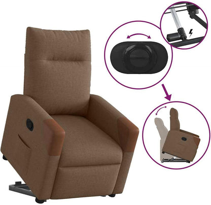 Relaxstoel – Relaxfauteuil – TV Stoel – Ligstoel – Sta-Op Stoel – Elektrische Sta-Op Hulp – Verstelbare Rugleuning en Voetensteun – Bruine Stof
