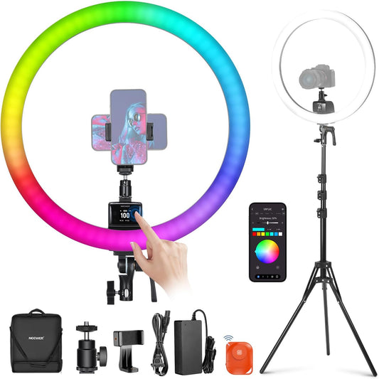 RGB Led-Ringlichtset – Ringlamp, Ringlicht, Vloglamp, Selfielamp – 45 Cm, 55 W, 864 Leds – App-Besturing, 18 FX-Scènes