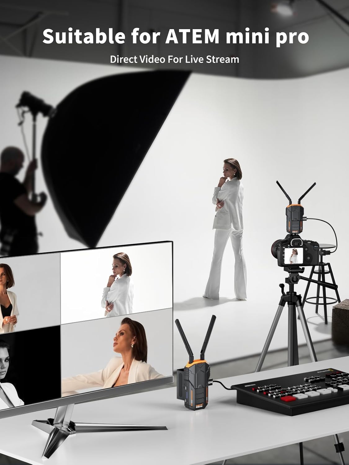 Lemorele 5G 1080P draadloze videotransmissiekit 200M, HDMI draadloze videozender en ontvanger met HDMI- en IR-lus voor DSLR, bioscoop en fotografie, 2 x 4400 mAh batterij inbegrepen